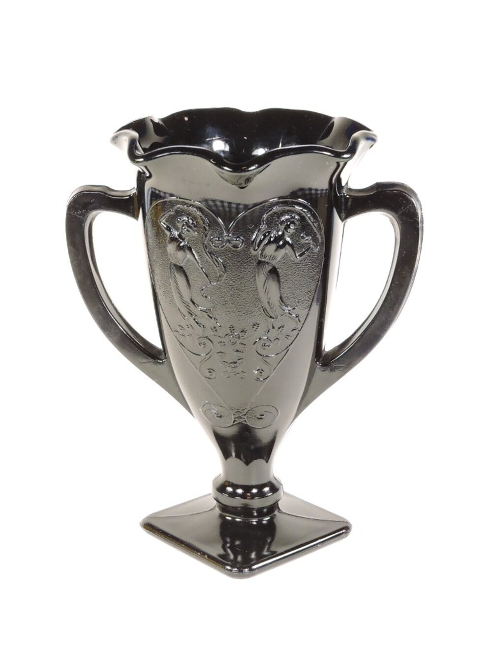 Vintage Black Amethyst Trophy Vase - By L.E. Smith - 7 1/2" Tall